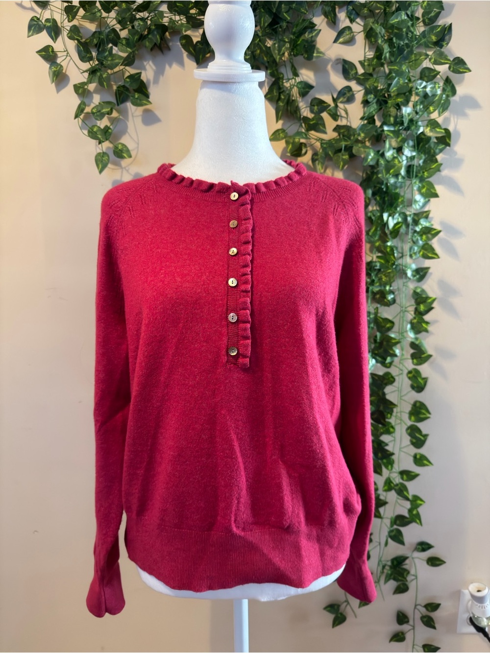 Sundance Raspberry Button-Front Henley Sweater - Picture 2 of 7